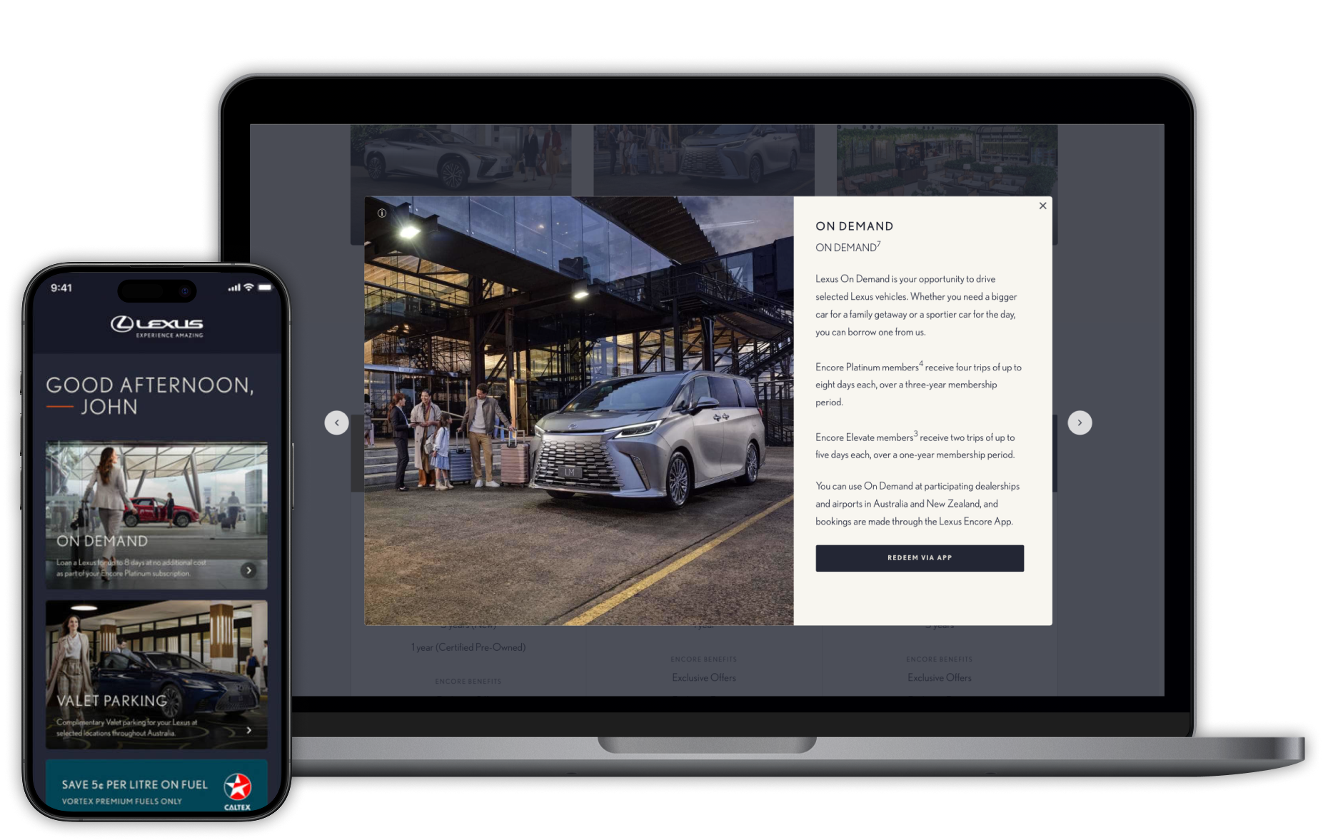 Lexus On Demand offer page — borrow a Lexus for a trip via the Encore program