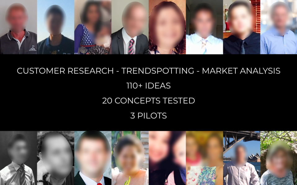 Customer research, trendspotting and market analysis: 110+ ideas, 20 concepts tested, 3 pilots